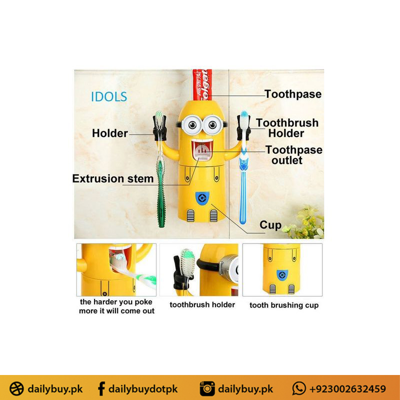 Minion Tooth Paste Dispenser & Brush Holder - Yellow